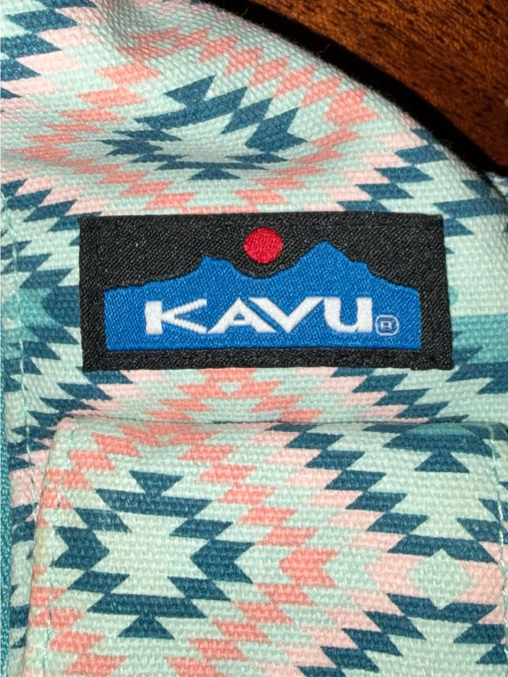 Kavu Crossbody Sling Bag in Teal and Pink Aztec Print